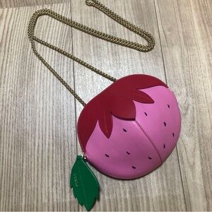 Furla Strawberry Novelty Crossbody Bag Pink Leather Gold Chain